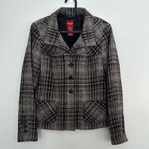 🎉 Olsen Women's Plaid Wool Blend Jacket - Black Pink Purple White